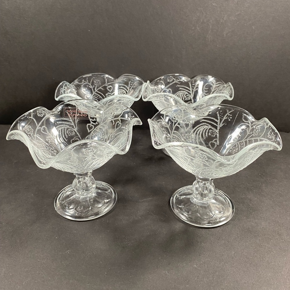 Embossed Footed Sherbet Dessert Cups Handmade in Poland ~Set Of 4